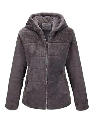 Women's Faux Fur Coat Shearling Fluffy Fuzzy Shaggy Hood Sherpa-Lined Fleece Jacket