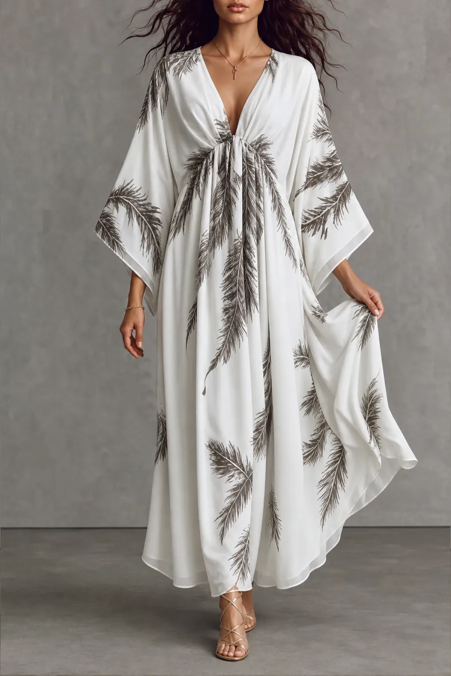 Batwing Sleeve Printed Casual Dress