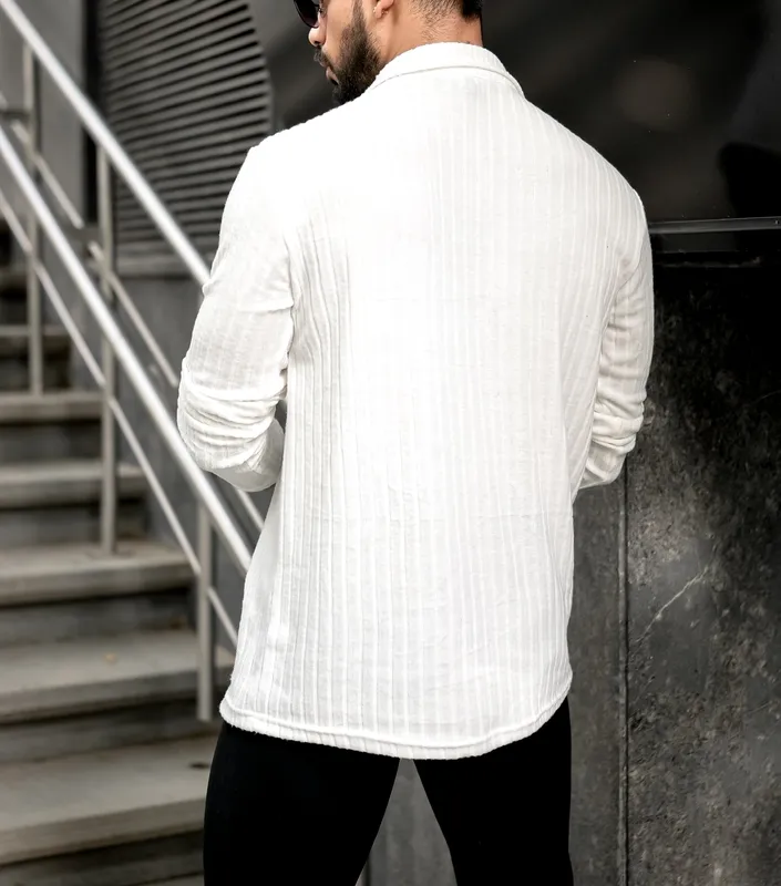 White Button-Down Long Sleeve Casual Shirt
