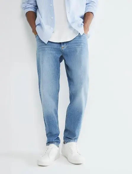 Men's Blue Cotton Tapered Jeans