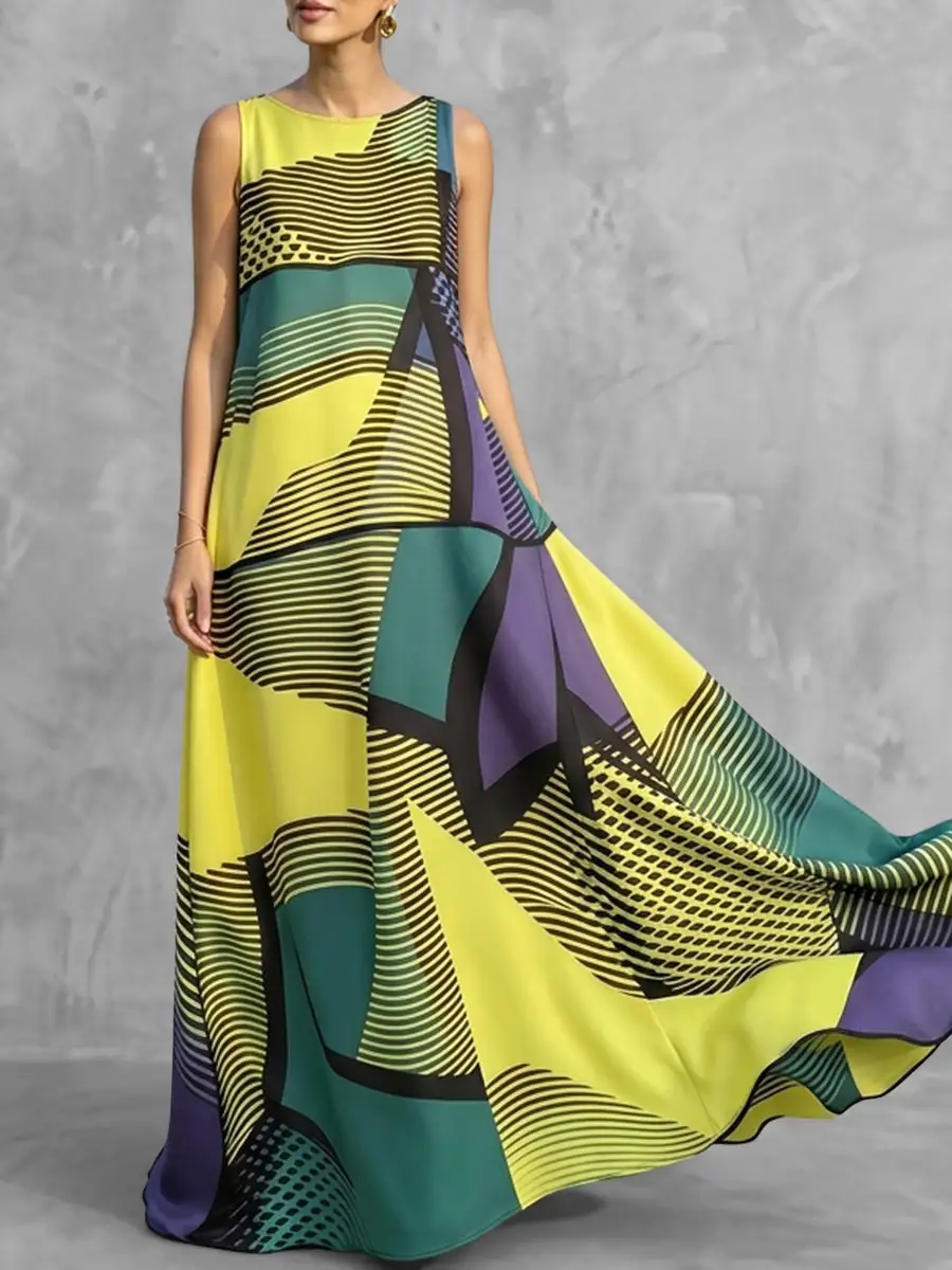 Striped Sleeveless Neck Maxi Dress