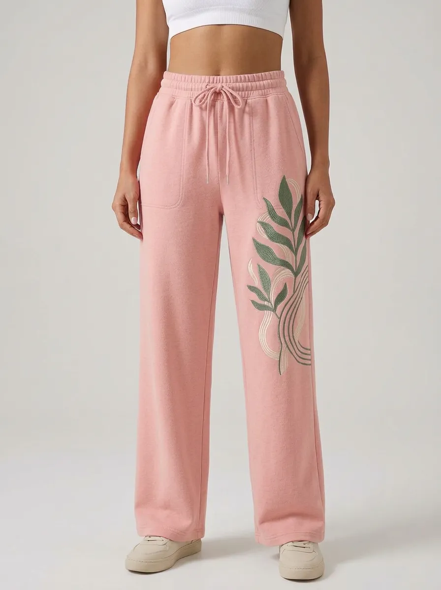 Women's Botanical Minimalist Green Leaf Graphic Sweatpants