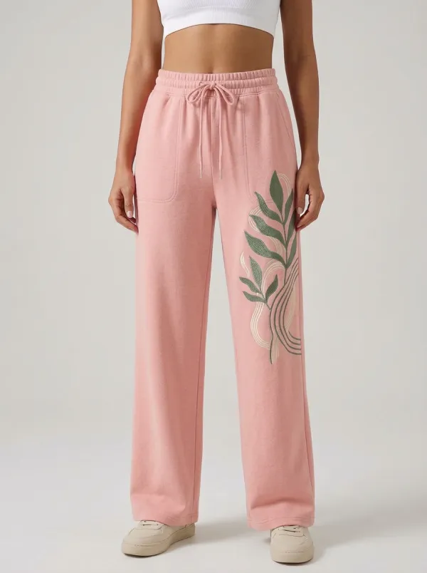 Women's Botanical Minimalist Green Leaf Graphic Sweatpants