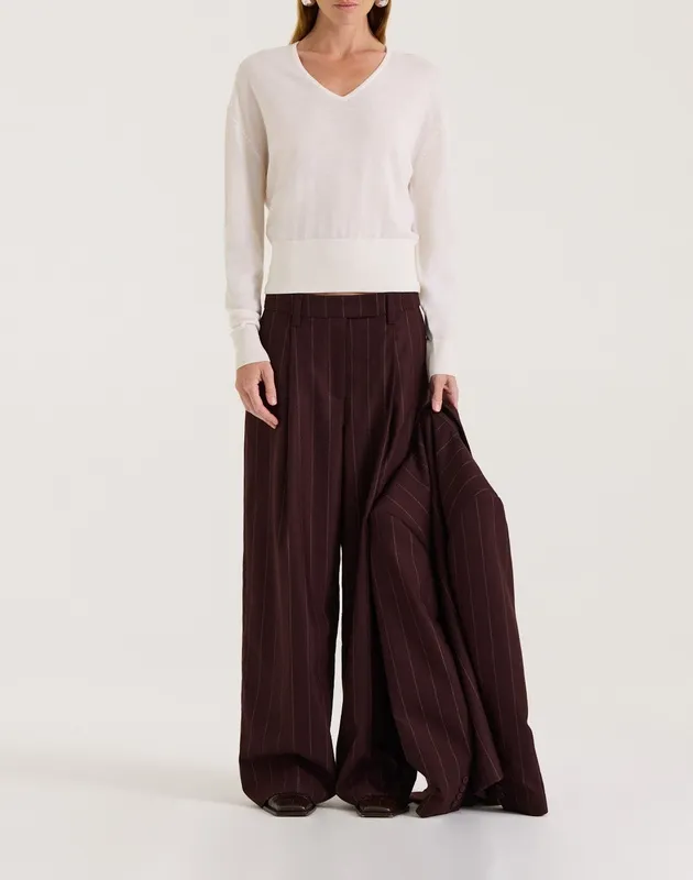 Cream Blouson V-Neck Merino Knit