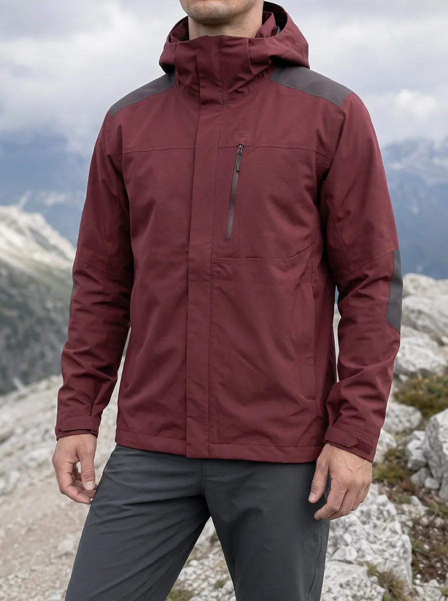 Men's Hiking Outdoor Adventure Maroon Hooded Jacket