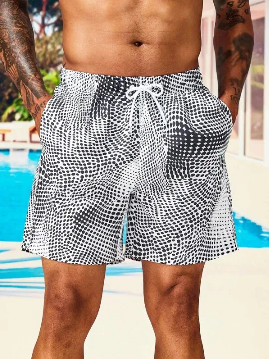 Men's Drawstring Allover Print Pocket Beach Shorts