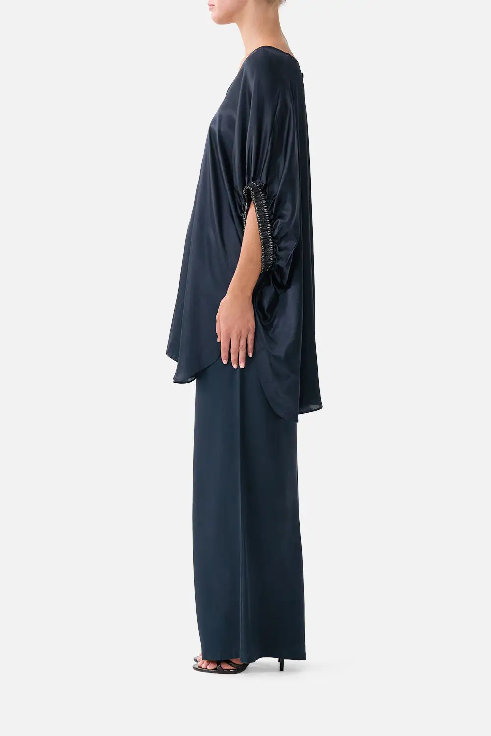 Gathered Cuff V-Neck Top