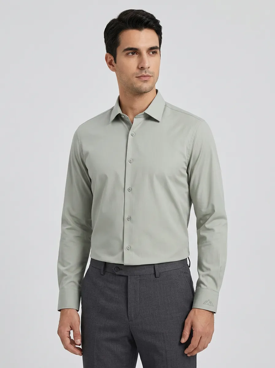 Men's Non-Iron Cotton Minimalist Mountain Logo Printed Shirt