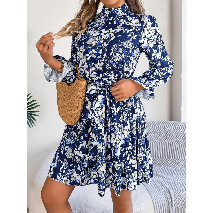 Soft Everyday Mock Neck Flounce Sleeve Mini Dress