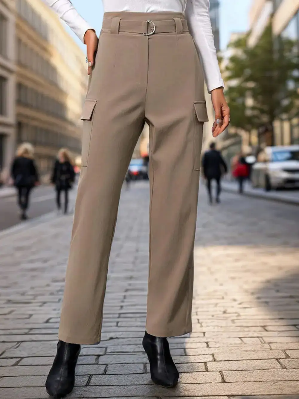 High Waist Straight Leg Casual Everyday Pants