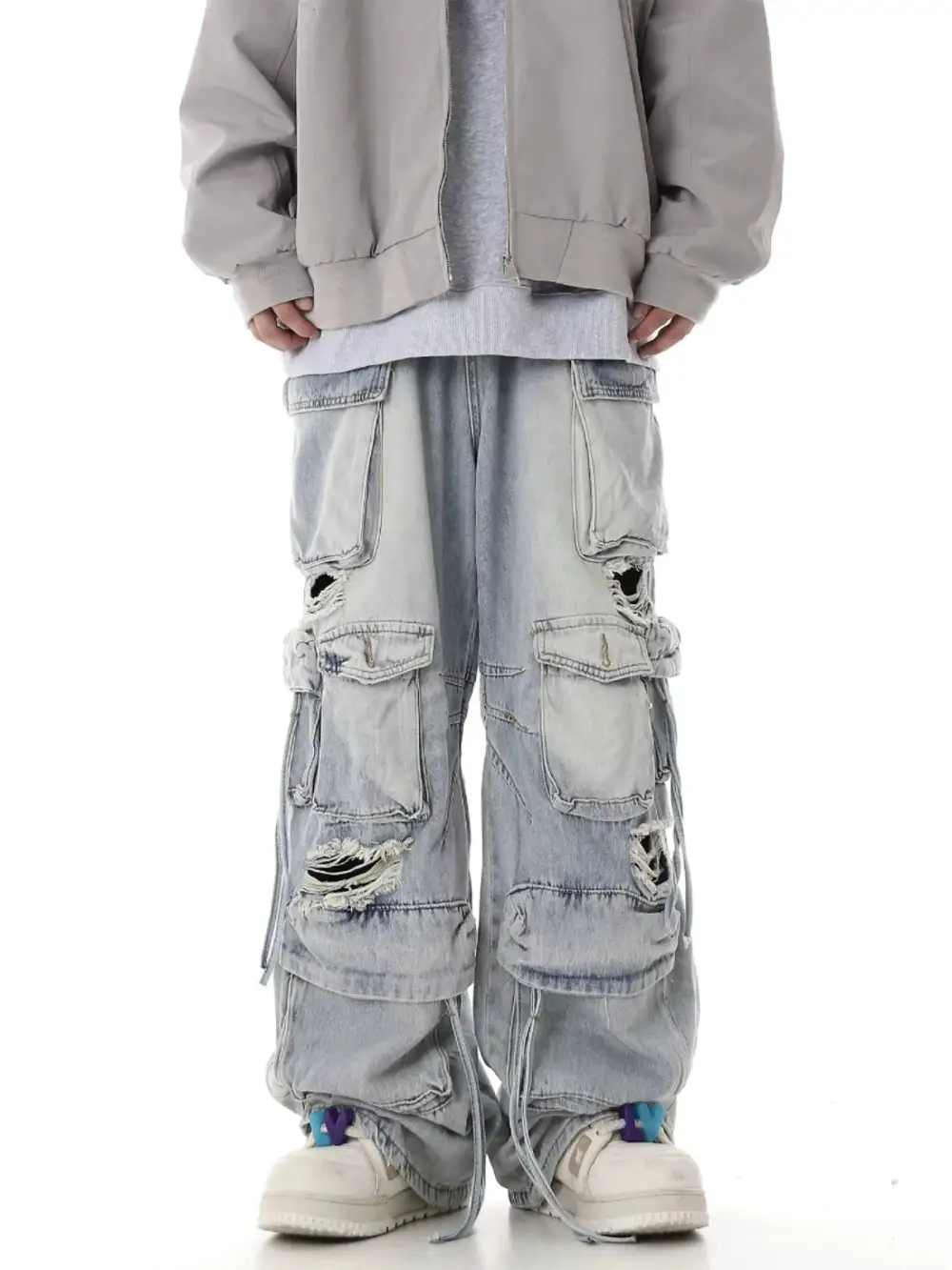 Cargo-Pocket Ultra-Wide Whisker-Fade Jeans