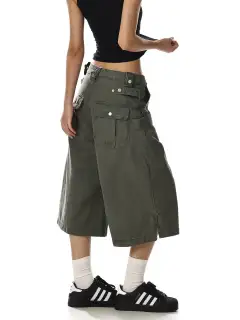Wide-Leg Button-Detail Jorts