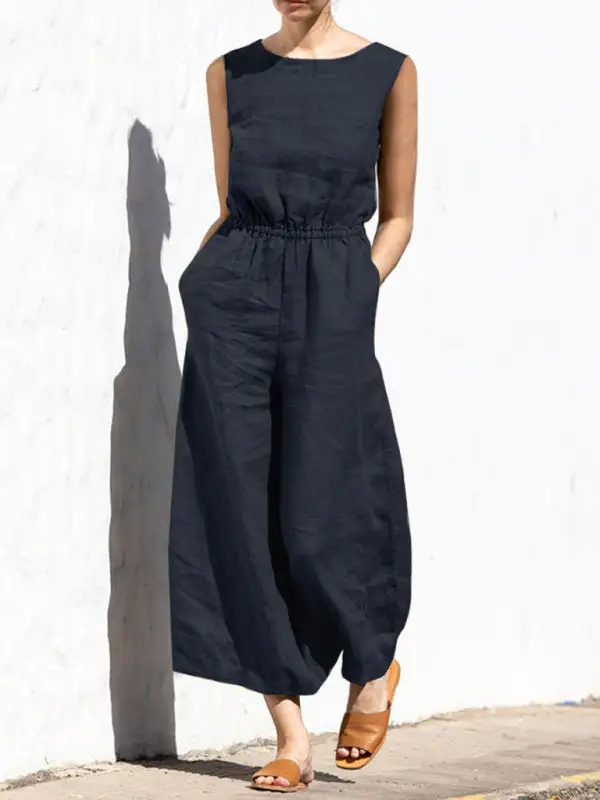 Clean High Waist Sleeveless Trousers Loose Pants