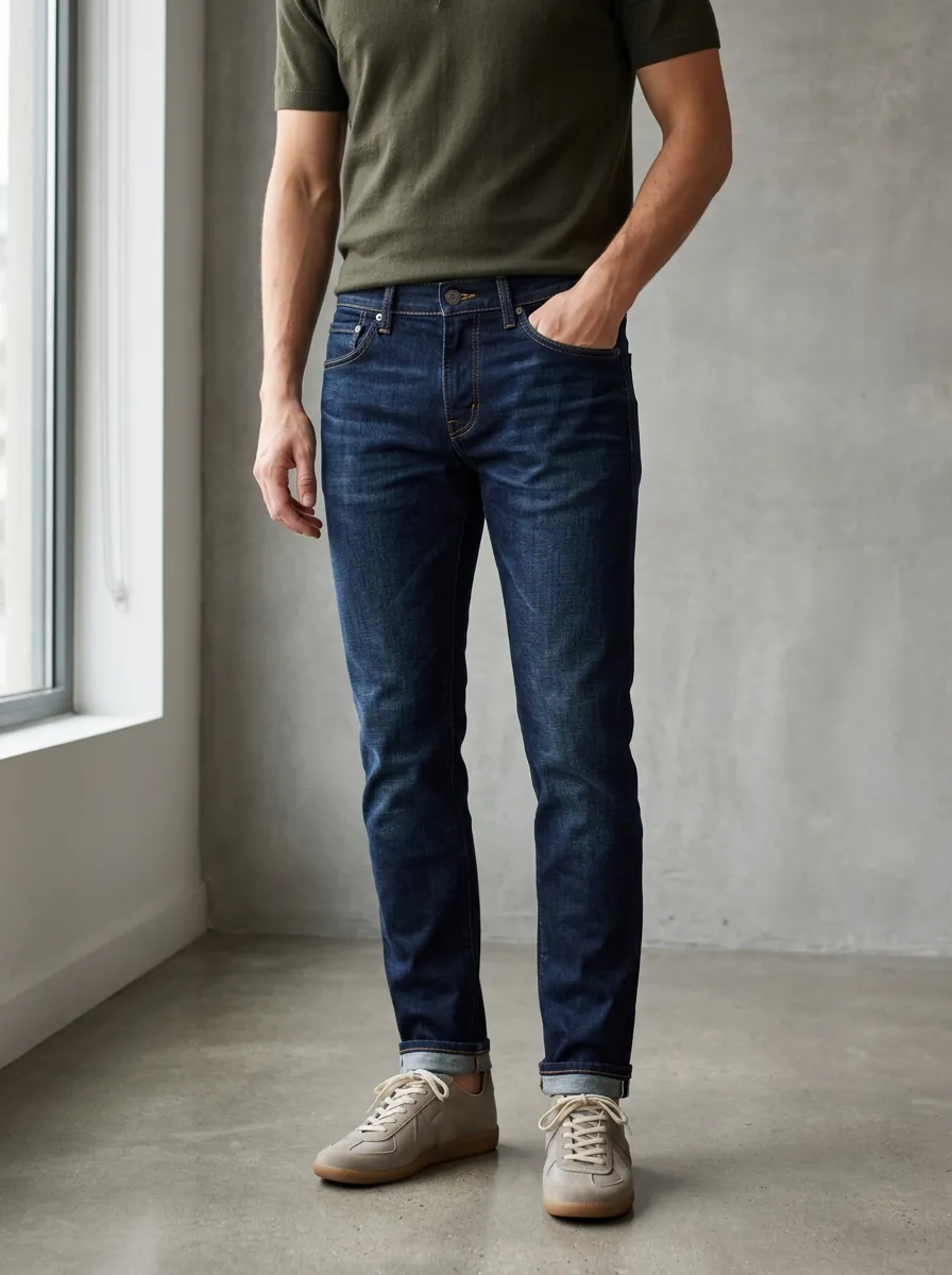 Men's Denim Slim Fit Jeans with Zip Fly