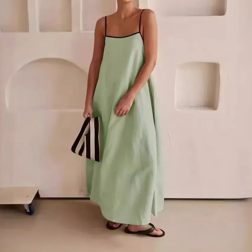 Sleeveless Linen Blend Cotton Blend Maxi Soft Drape Dress