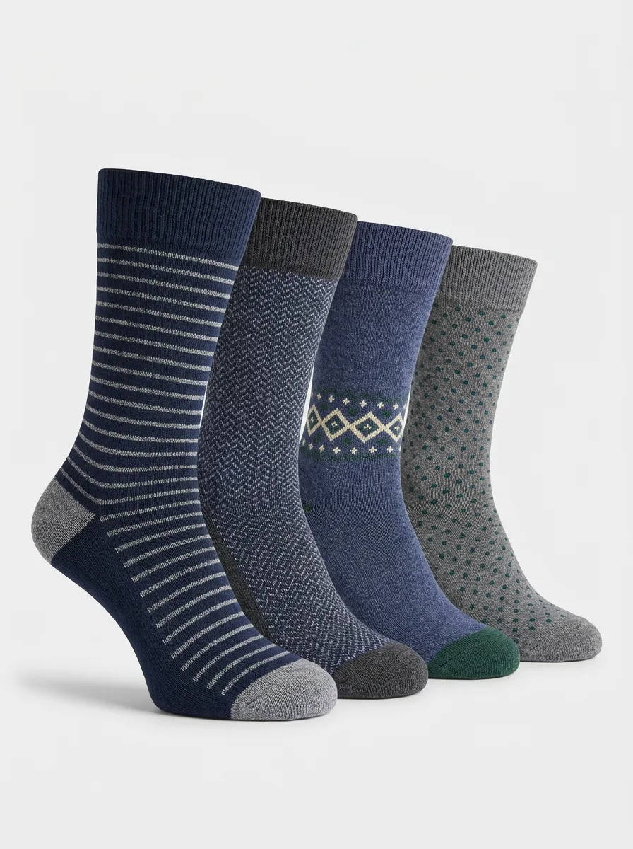 Essential Striped Argyle Modern Look Men's Four Pair Socks