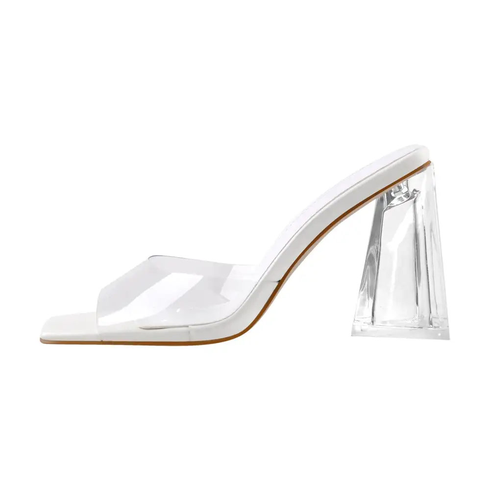 Clear Chunky Heel Mule Sandals