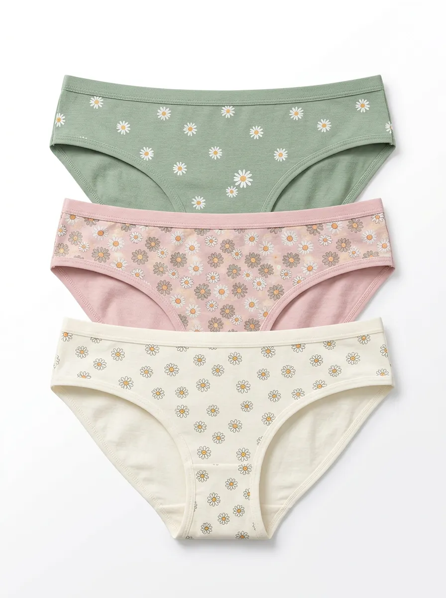 Women's Three-Pair Daisy Print Bikini Brief Set