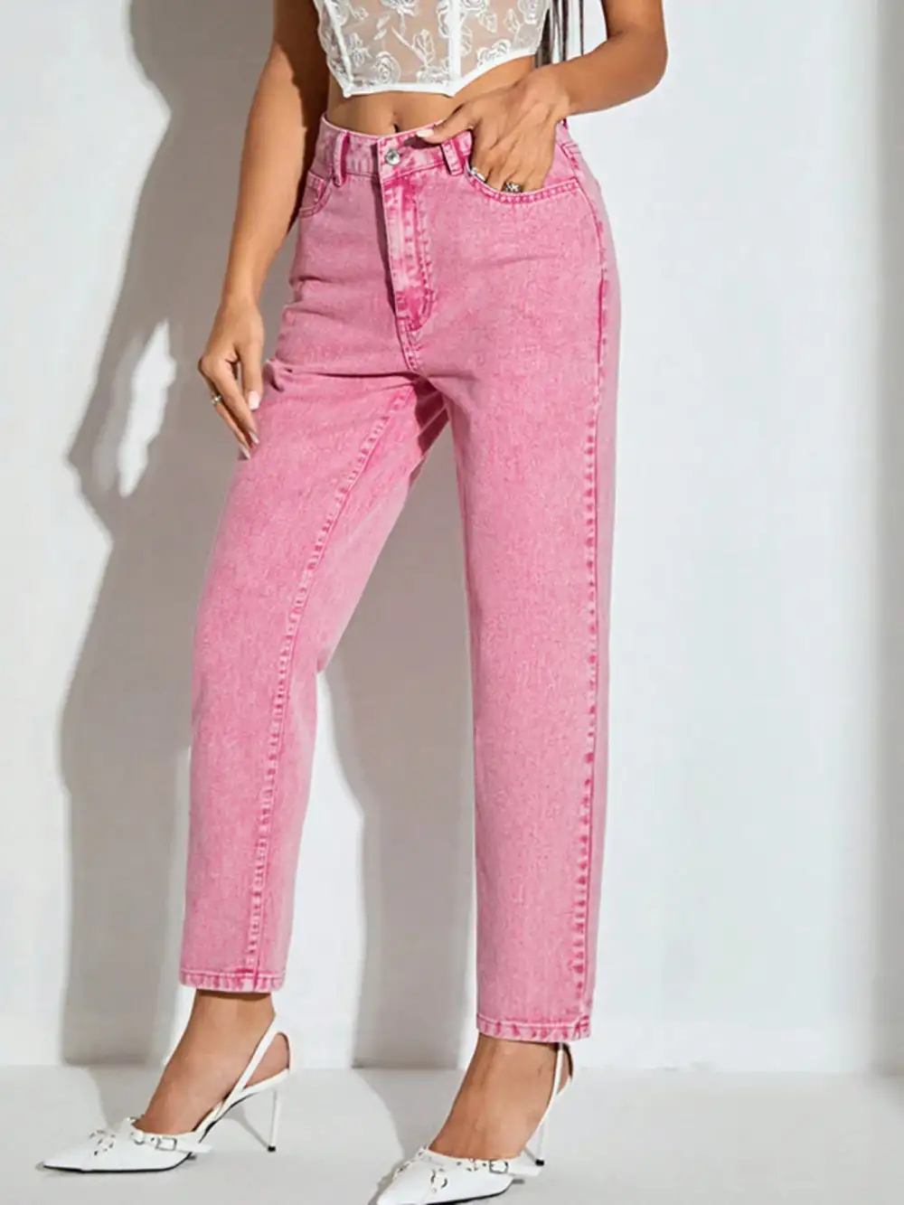 Relaxed Washed Stretch Straight Leg Jeans