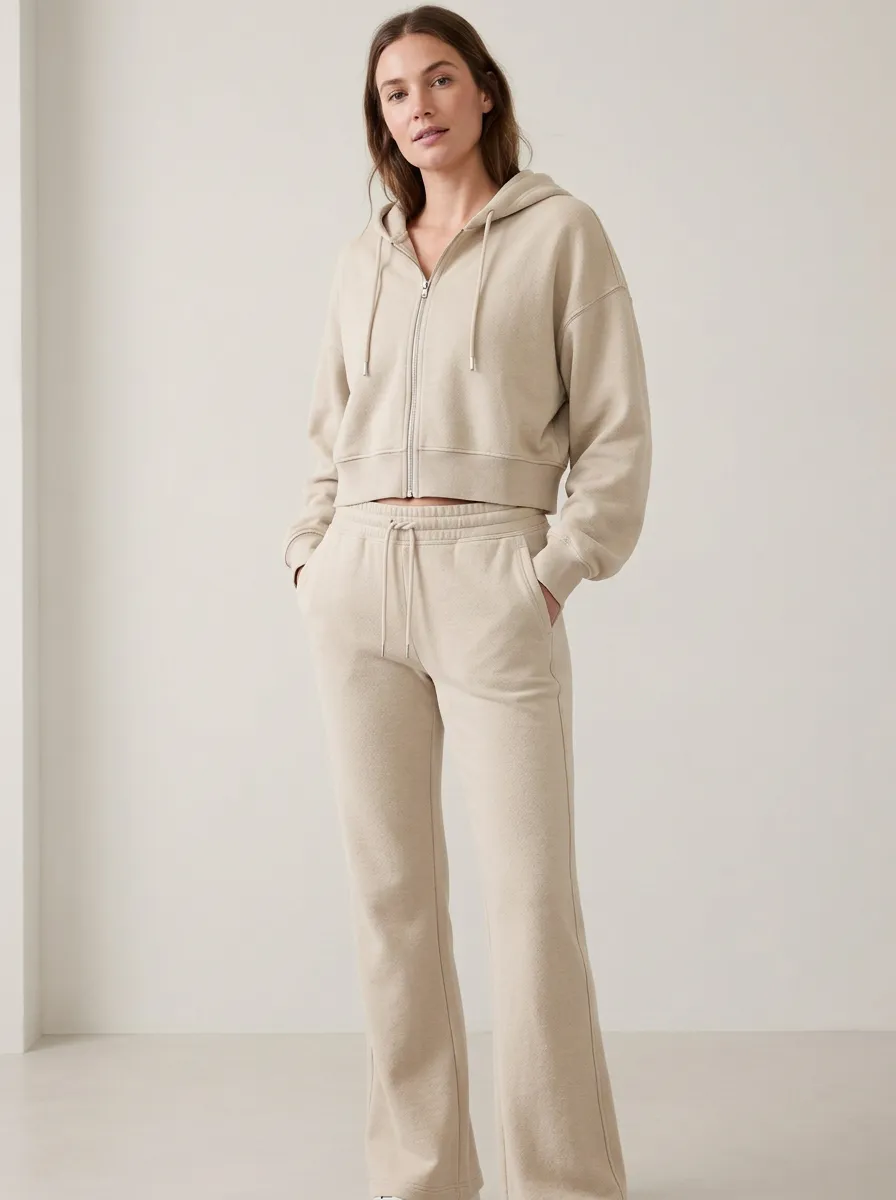 Women's Utility Minimal Cropped Hooded Jacket and Flare Pants Active Set