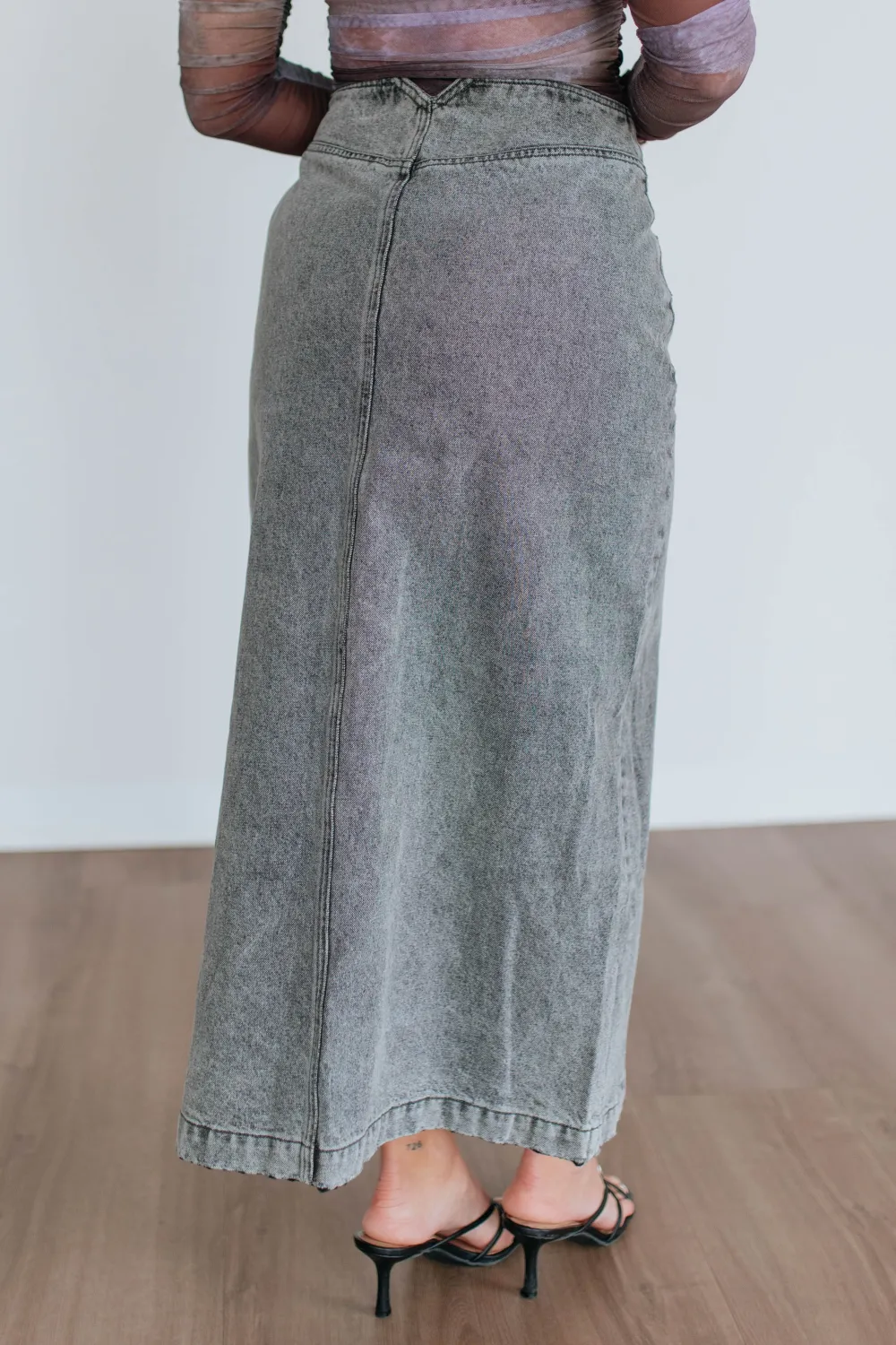 Denim Faux Leather Cotton Midi Skirt