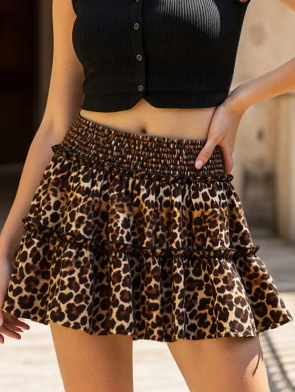Elastic Waist Midi Skirt