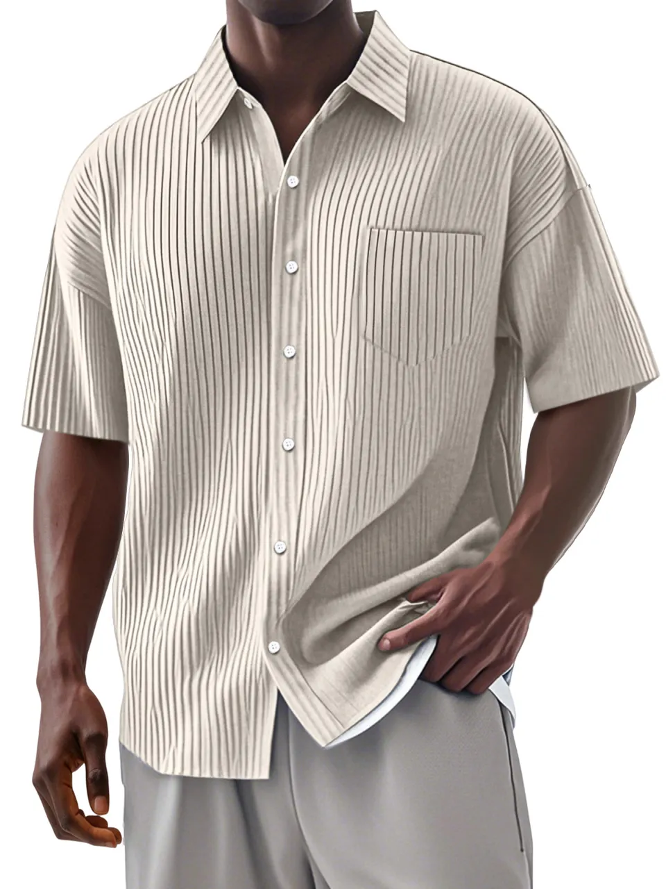 Short Sleeve Camp Collar Striped Shirt