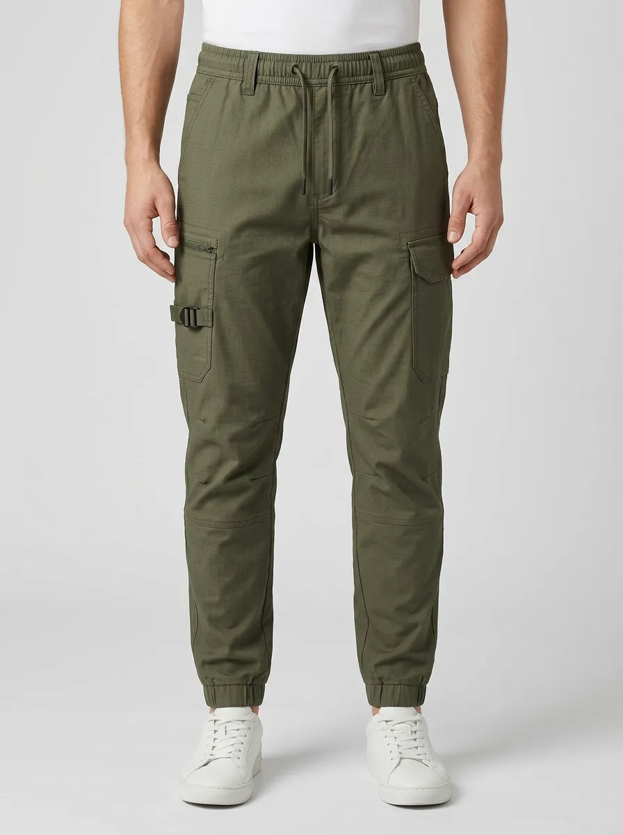 Men's Buckle-Strap Articulated-Knee Utility Cargo Joggers