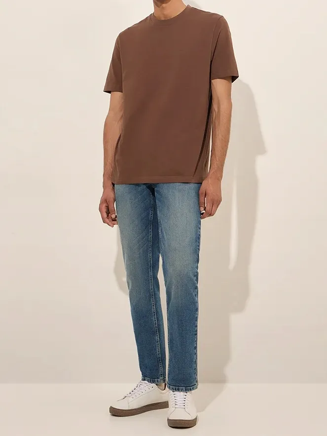 Brown Solid Loose Cotton T-Shirt