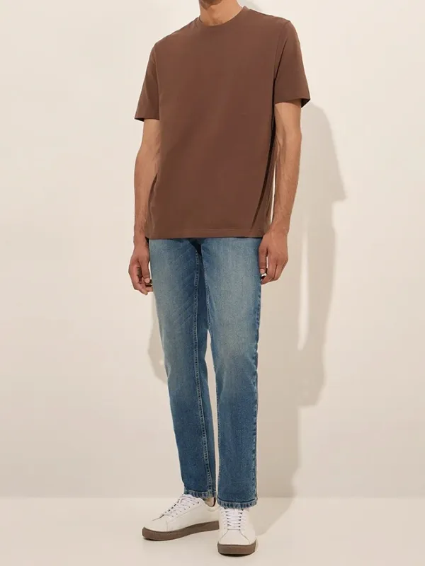 Brown Solid Loose Cotton T-Shirt