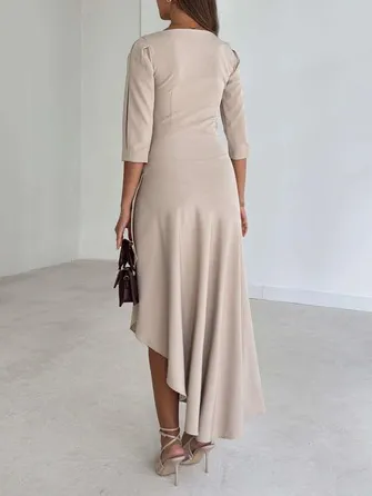 Irregular Hem Pleated Midi Dress