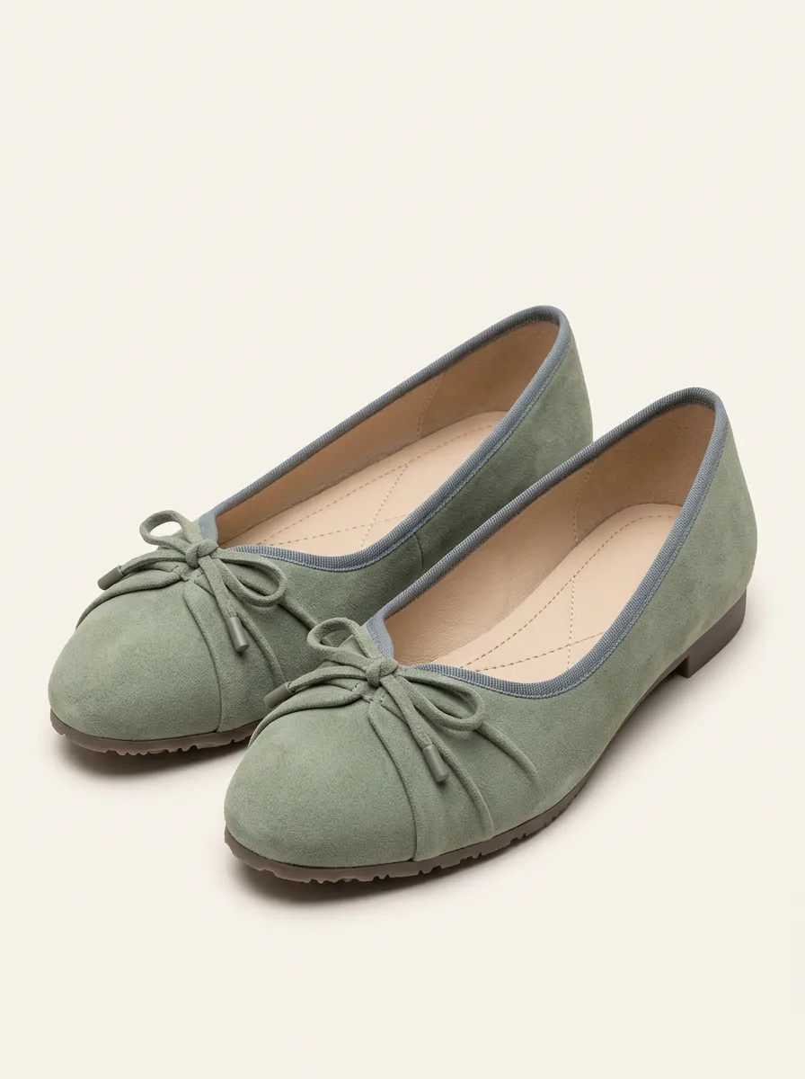 Women's Sage Green Bow Detail Shoes featuring Suede Look