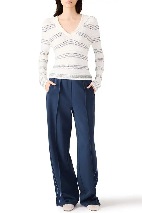 Blue & White Striped V-Neck Sweater
