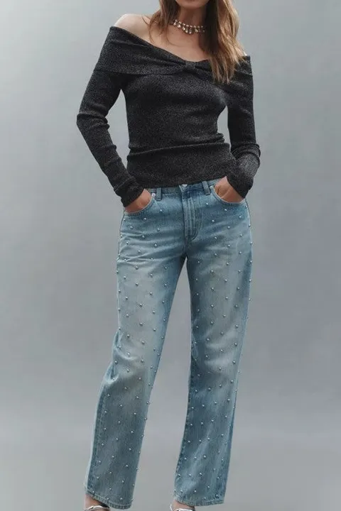 Women's Black Off Shoulder Ribbed Sweater