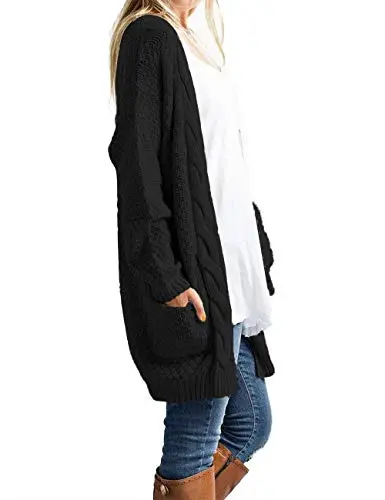 Traleubie Women's Open Front Long Sleeve Boho Boyfriend Knit Chunky Cardigan Sweater
