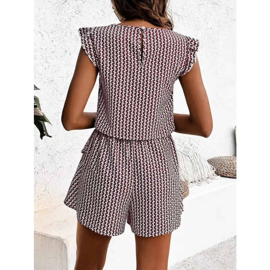Printed Round Neck Top and Layered Shorts Set