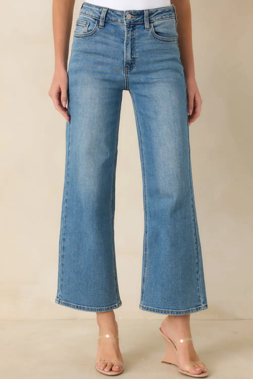 The Clouds Medium Wash Cropped Wide Leg Jeans