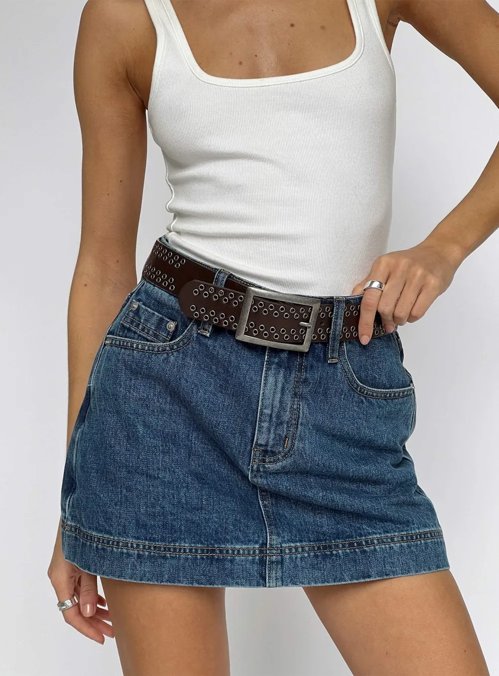 Mid-Wash Classic Denim Skort