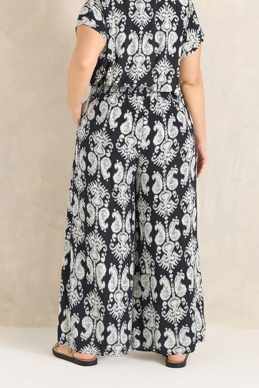 Black Abstract Print Shirred Waist Trousers detail 3
