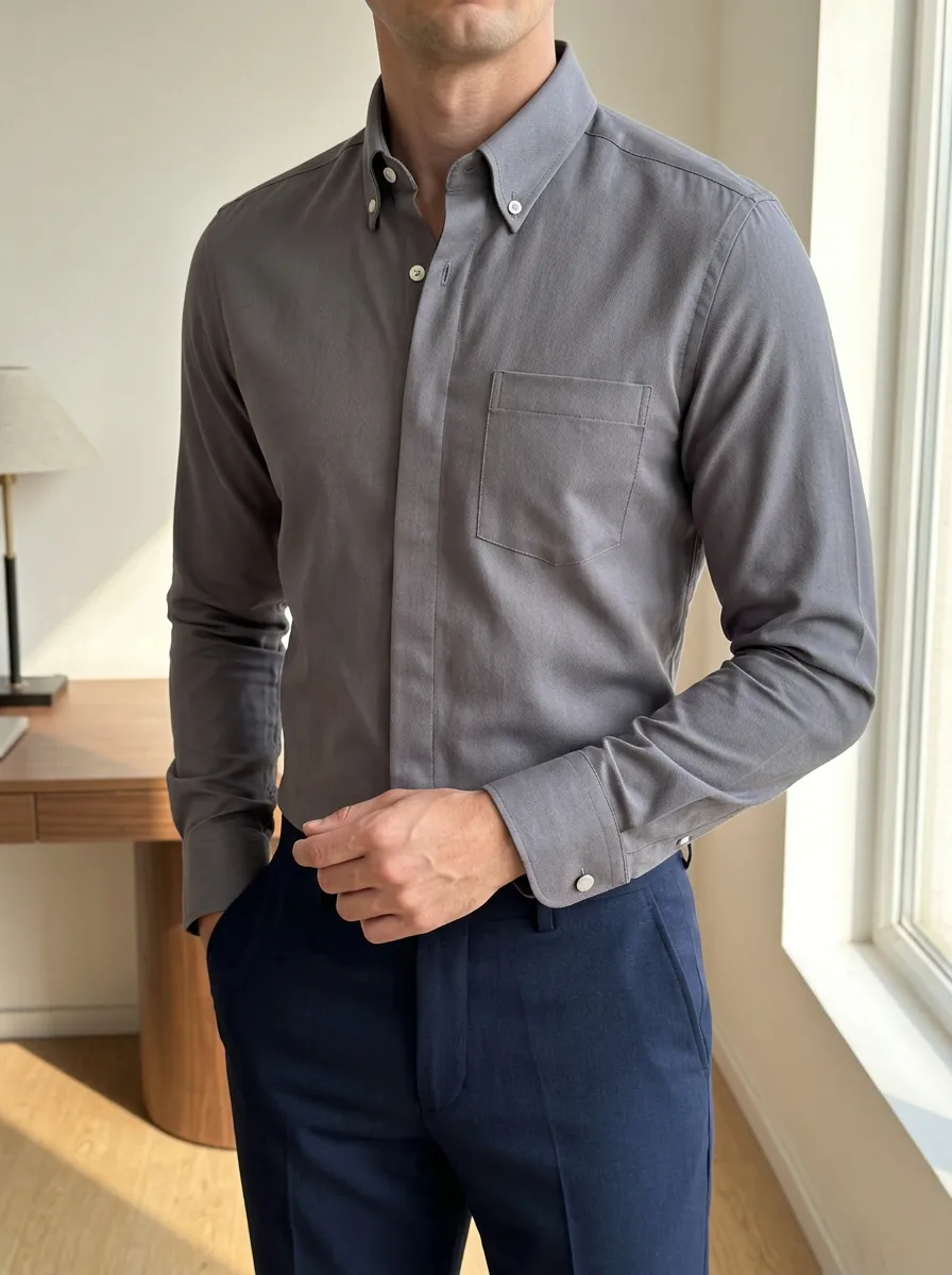 Men's Slim Fit Grey Button Down Long Sleeve Shirt