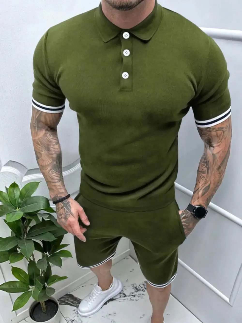 Short Sleeve Button Detail Polo And Shorts Set
