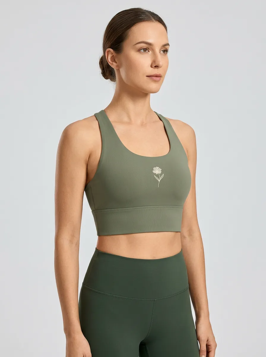Women's Floral-Graphic Scoop-Neck Racerback Line-Art Sports Bra