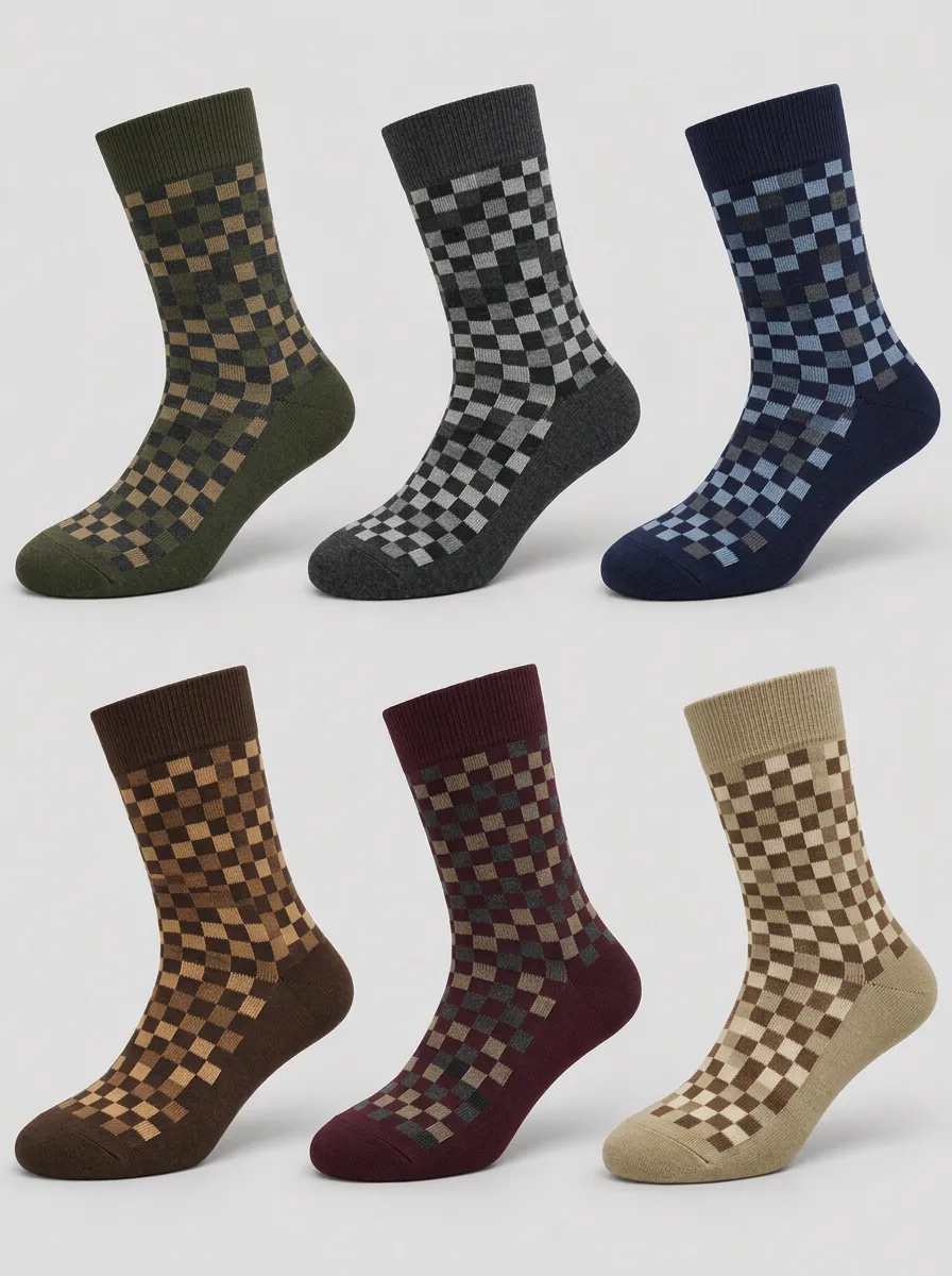 Men's 6-Pack Checkered Pattern Printed Socks