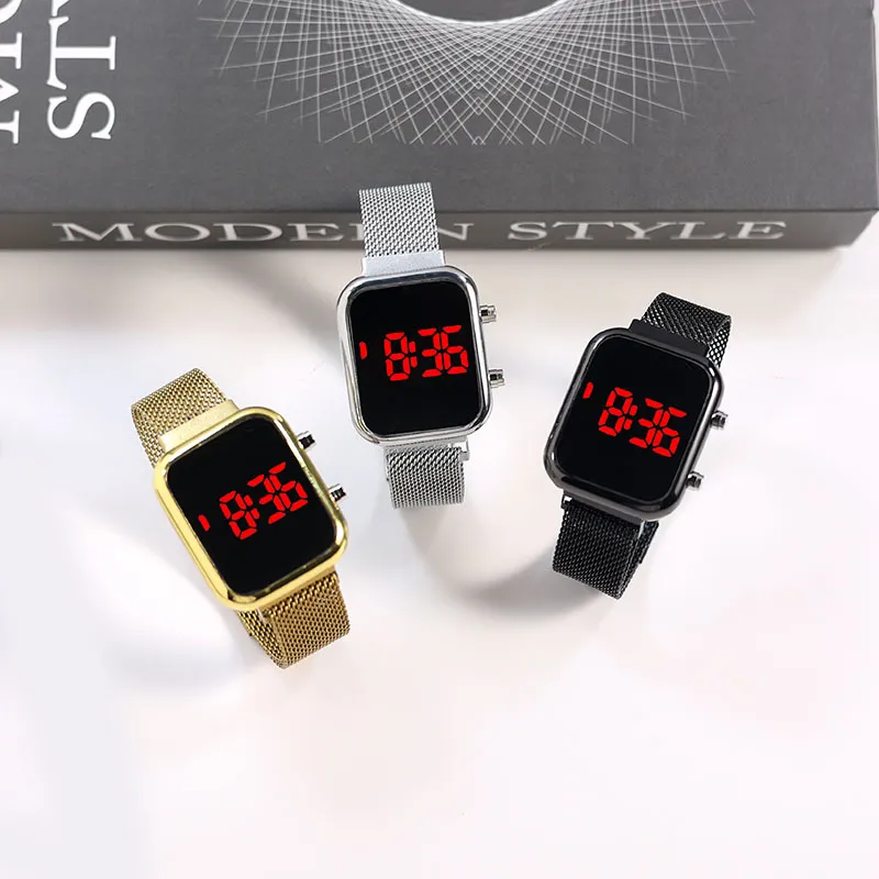 Refined Square LED Watch with Premium Milanese Mesh Band