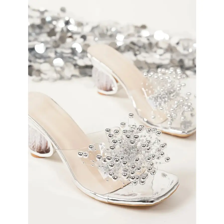 Pearl Embellished Clear Strap Sandals