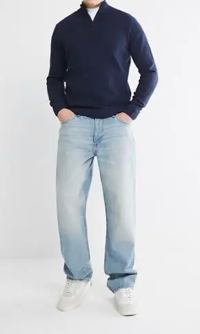 Men's Navy Blue Fashion Casual Slim Fit Half Zip Sweater