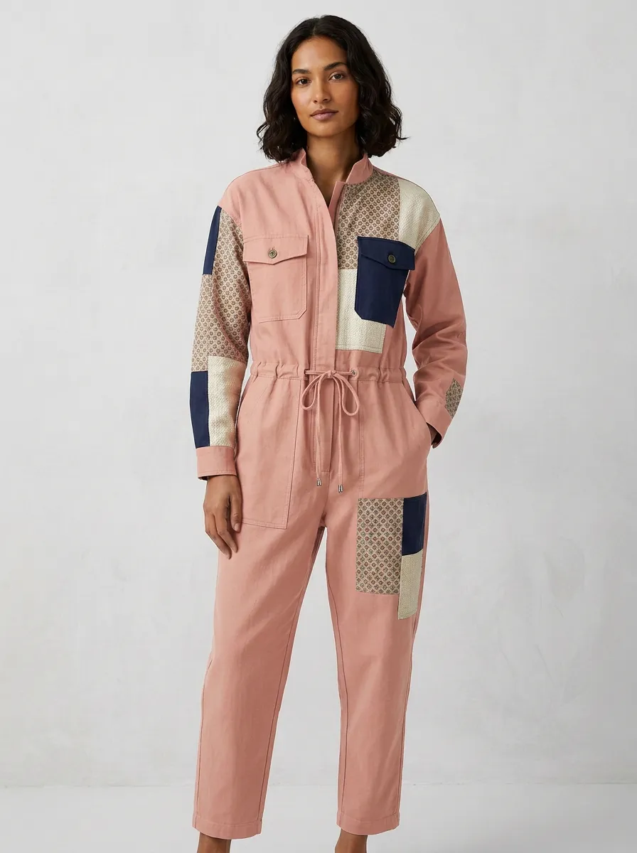 Women's Casual Olive Patchwork Graphic Jumpsuit