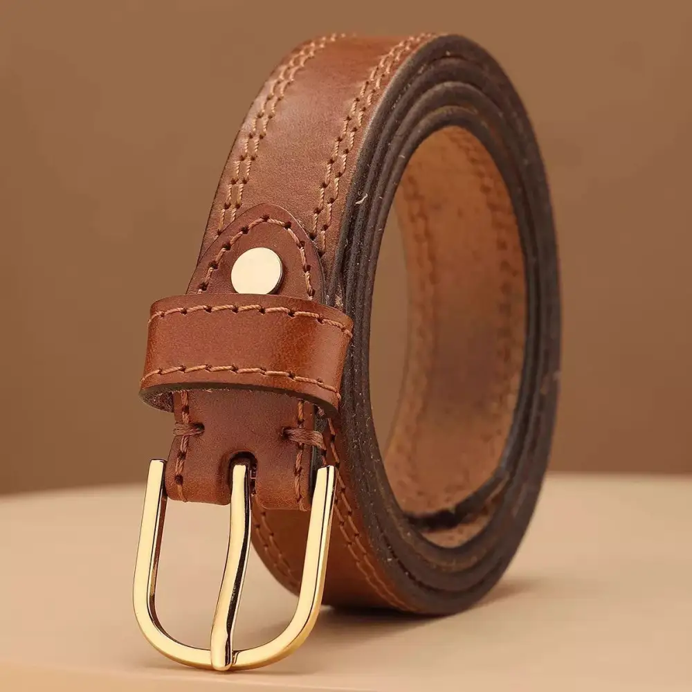 Everyday Classic Leather Belt with Golden Buckle