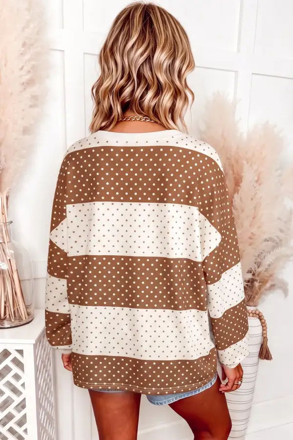 Polka Dot Colorblock Long Sleeve Women's Top