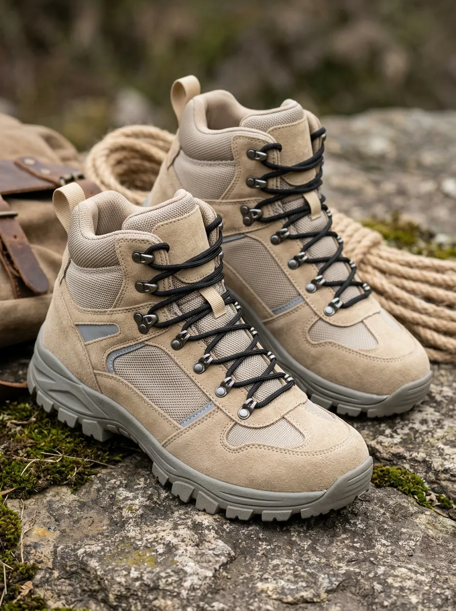 Unisex Adventure Outdoor Hiking Suede Mesh Printed Boots